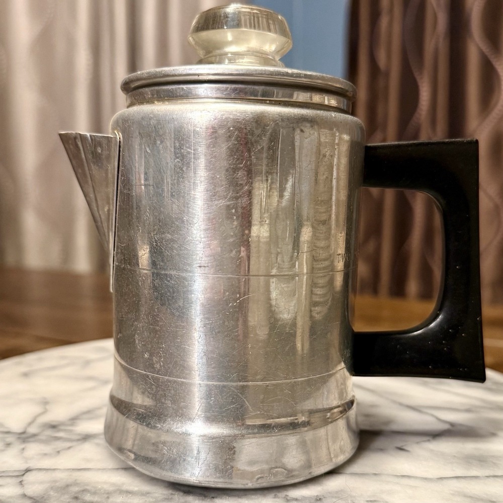 VTG 1960s 60s MCM Comet Aluminum Mini Coffee Stovetop Percolator 2 Cups USA